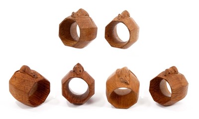 Lot 841 - Robert 'Mouseman' Thompson rare set of six carved oak napkin rings