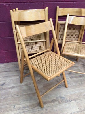 Lot 408 - Six beech folding chairs with cane seats