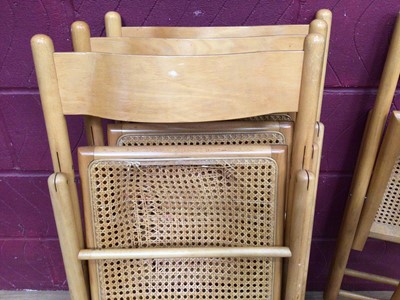 Lot 408 - Six beech folding chairs with cane seats