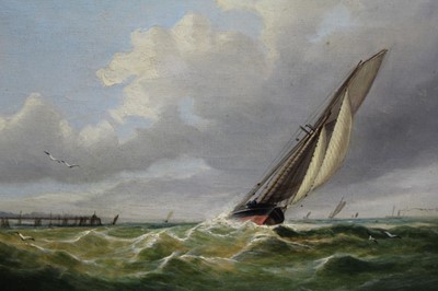 Lot 1060 - Charles Broome, 19th century, oil on canvas - Schooner Yacht off Southend, monogrammed and dated '78, 18cm x 26cm, in gilt frame