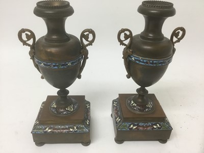 Lot 2387 - Pair of early 20th century French champlevé enamel and gilt brass urns