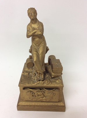 Lot 987 - 19th century Continental inkstand of classical form depicting figure sitting on tree stump