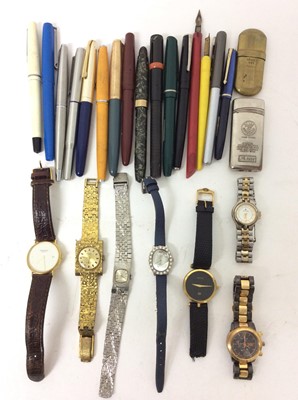 Lot 2443 - Group of assorted wristwatches and fountain pens etc