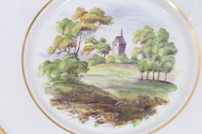 Lot 130 - Set of six pearlware plates and two dessert dishes c.1800, decorated with rural scenes and gilt borders 
  
Provenance: The Oprah Winfrey Collection