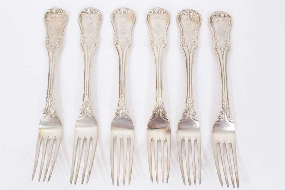 Lot 41 - Six Early 19th Century German Silver Dinner Forks, modified Kings pattern with fluted stems, from the Royal Prussian Collection. Each engraved with the Order of the Black Eagle surmounted by the Ro...