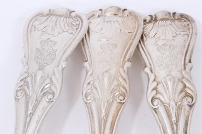 Lot 43 - Six Early 19th Century German Silver Table Spoons, modified Kings pattern with fluted stems, from the Royal Prussian Collection. Each engraved with the Order of the Black Eagle surmounted by the Ro...