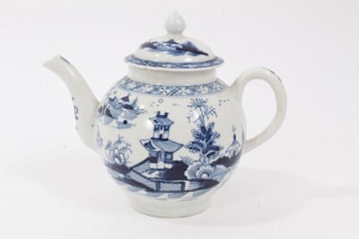 Lot 246 - Small Lowestoft blue and white teapot with Worcester cover, decorated in the chinoiserie style, 12cm high