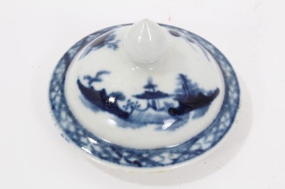Lot 246 - Small Lowestoft blue and white teapot with Worcester cover, decorated in the chinoiserie style, 12cm high