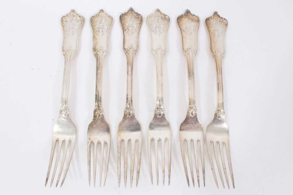Lot 46 - Six Late 19th/early 20th Century German Silver Dinner Forks, Rococo pattern, from the Royal Prussian Collection, each piece cast and chased on one side with the Royal Prussian Eagle and reverse wit...