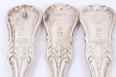 Lot 51 - Six mid 19th Century German Silver Dinner Forks, Modified Kings pattern with fluted stems and foliate terminals, from the Royal Prussian Collection, each cast and chased with raised WR monogram wit...