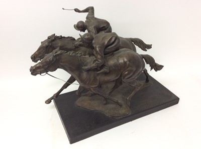 Lot 901 - Bernard Winskill (d. 1980) for Rotal Worcester - large bronze figural group titled 'By a short head'’