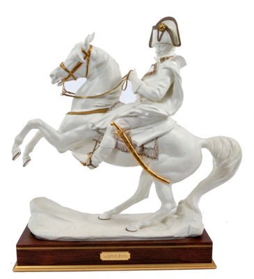 Lot 910 - Bernard Winskill (d. 1980) porcelain figure for Royal Worcester of Napoleon, believed to be a unique colour type, in white glaze with gilt ornament, 37cm long, publication details to underside for...