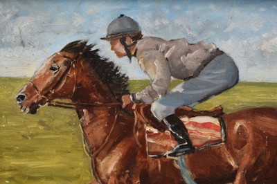 Lot 1121 - David Baxter of Norwich, oil on panel, A race horse with jockey up, signed, in gilt frame, 25 x 31cm