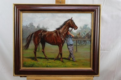 Lot 1156 - Phillip Sanders (b. 1938), oil on canvas, 'Back to the Stables', signed, in painted frame, 40 x 50cm