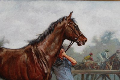 Lot 1156 - Phillip Sanders (b. 1938), oil on canvas, 'Back to the Stables', signed, in painted frame, 40 x 50cm