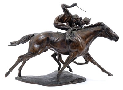 Lot 913 - Bernard Winskill (d. 1980) for Royal Worcester - bronze figure titled 'By a short head'