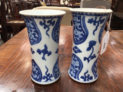 Lot 256 - Pair of 18th/19th century Chinese blue and white sleeve vases, of waisted form
