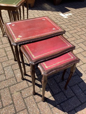 Lot 128 - Two reproduction nest of tables, arts & crafts elbow chair and a painted chest of four drawers