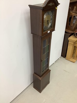 Lot 159 - Reproduction mahogany grandmother clock with leaded glazed door, 149cm high