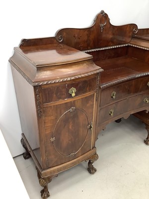 Lot 162 - 19th century mahogany twin pedestal sunk centre sideboard with three drawers and two cupboards below on carved cabriole legs and claw and ball feet