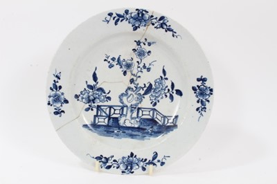 Lot 270 - Collection of Lowestoft pieces, including a tea bowl and saucer of fluted form, painted with scattered flower sprays and sprigs, a further tea bowl and saucer printed in blue with a Chinese river s...