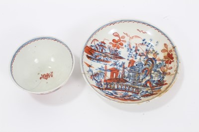 Lot 270 - Collection of Lowestoft pieces, including a tea bowl and saucer of fluted form, painted with scattered flower sprays and sprigs, a further tea bowl and saucer printed in blue with a Chinese river s...