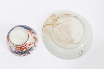 Lot 270 - Collection of Lowestoft pieces, including a tea bowl and saucer of fluted form, painted with scattered flower sprays and sprigs, a further tea bowl and saucer printed in blue with a Chinese river s...