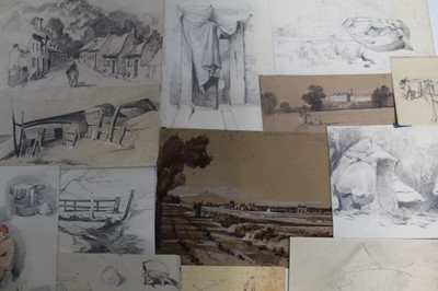 Lot 1235 - Collection of early 19th century pencil and chalk sketches including works possibly by Samuel Prout, aapproximately 37 in total