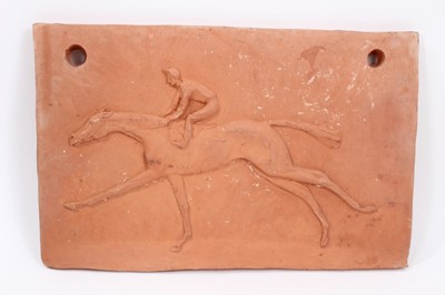 Lot 918 - Bernard Winskill (d. 1980) rare terracotta relief plaque depicting a racehorse and rider, signed to reverse