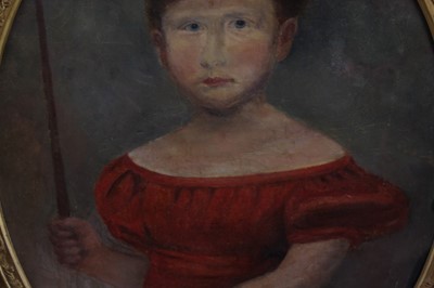 Lot 34 - English School, early 19th century, oval oil on canvas - portrait of a child, 56cm x 46cm, in good gilt frame