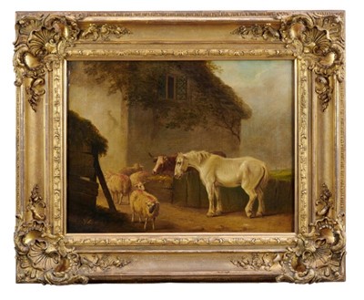 Lot 1130 - Manner of James Ward (1769-1859) oil on canvas - farm animals in a yard, 45cm x 60cm, in good gilt frame