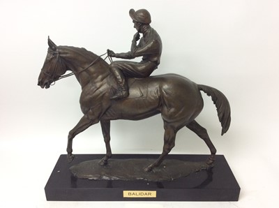 Lot 920 - Bernard Winskill (d. 1980) very large bronze sculpture of a racehorse with jockey up titled 'Balidar' ridden by Lester Piggott, winner of the Prix de L'Abbeye de Longchamp 1970