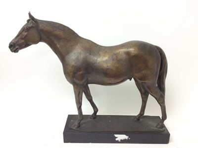 Lot 971 - Bernard Winskill (d. 1980) very large bronze study of the stallion 'Owen Tudor', 59cm long, raised on black marble plinth, together with with a certificate from the artist confirming purchase in 19...