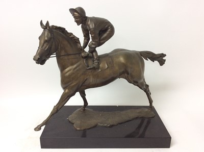 Lot 926 - Bernard Winskill (d. 1980) bronze figure of Grundy with Pat Eddery up, signed, approximately 60cm long, on black marble plinth, approximately 61cm long, together with a certificate from the artist...