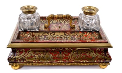 Lot 931 - Good mid-19th century scarlet tortoiseshell and boullework ink stand