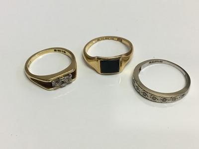 Lot 624 - 18ct gold signet ring and two diamond dress rings