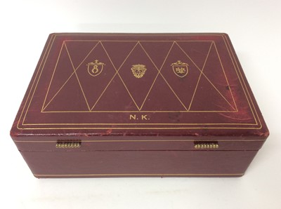 Lot 974 - Good quality red leather humidor with tooled gilding and family crests