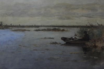 Lot 1294 - Victorian watercolour - figure in a boat on the Broads