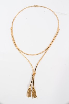 Lot 154 - Italian 18ct gold double strand necklace with tassel finials