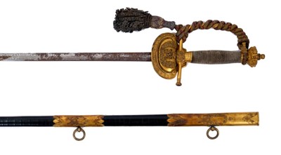 Lot 73 - The Rt Hon. Earl of Listowel K.P., J.P., Fine Victorian court sword with ormolu crown pommel and Royal cipher, original dress knot and etched blade in scabbard