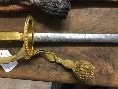 Lot 74 - The Rt Hon .Earl of Listowel K.P., J.P., Fine Victorian court sword by Firmin retaining all original gilding and dress knot , etched blade retaining most original polish in scabbard