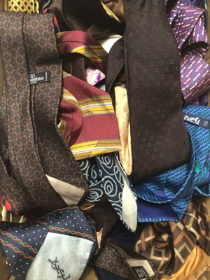 Lot 1959 - A lot of Gentlemen's vintage ties, many silk including 'Horse bit' Hermes, Loewe Dior, Valentino, Chanel,Yes Saint Laurent,  Gucci and others.