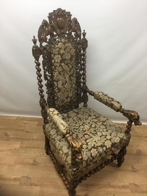 Lot 1363 - 19th century Carolean revival carved walnut open armchair