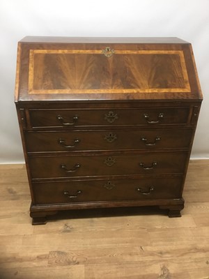 Lot 1365 - George III mahogany and satinwood crossbanded bureau