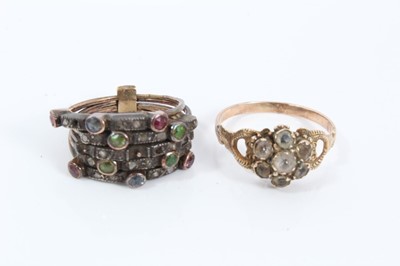 Lot 163 - 19th century yellow metal synthetic white stone cluster ring and five band gem set ring (2)