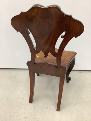 Lot 982 - Victorian mahogany hall chair with pierced carved shield shape back on cabriole front legs