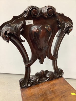 Lot 982 - Victorian mahogany hall chair with pierced carved shield shape back on cabriole front legs