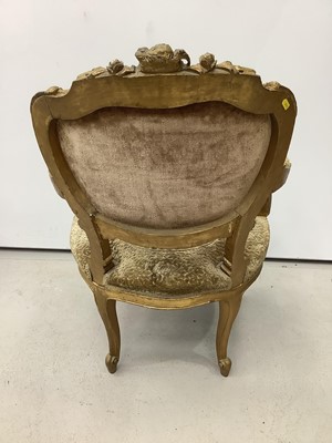 Lot 145 - Gilt framed open elbow chair with floral upholstered seat and back on cabriole front legs