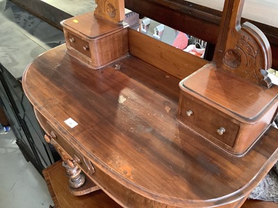 Lot 150 - Victorian mahogany dressing chest with raised bevelled mirror back and drawers below, 90cm wide and an Edwardian piano stool (2)