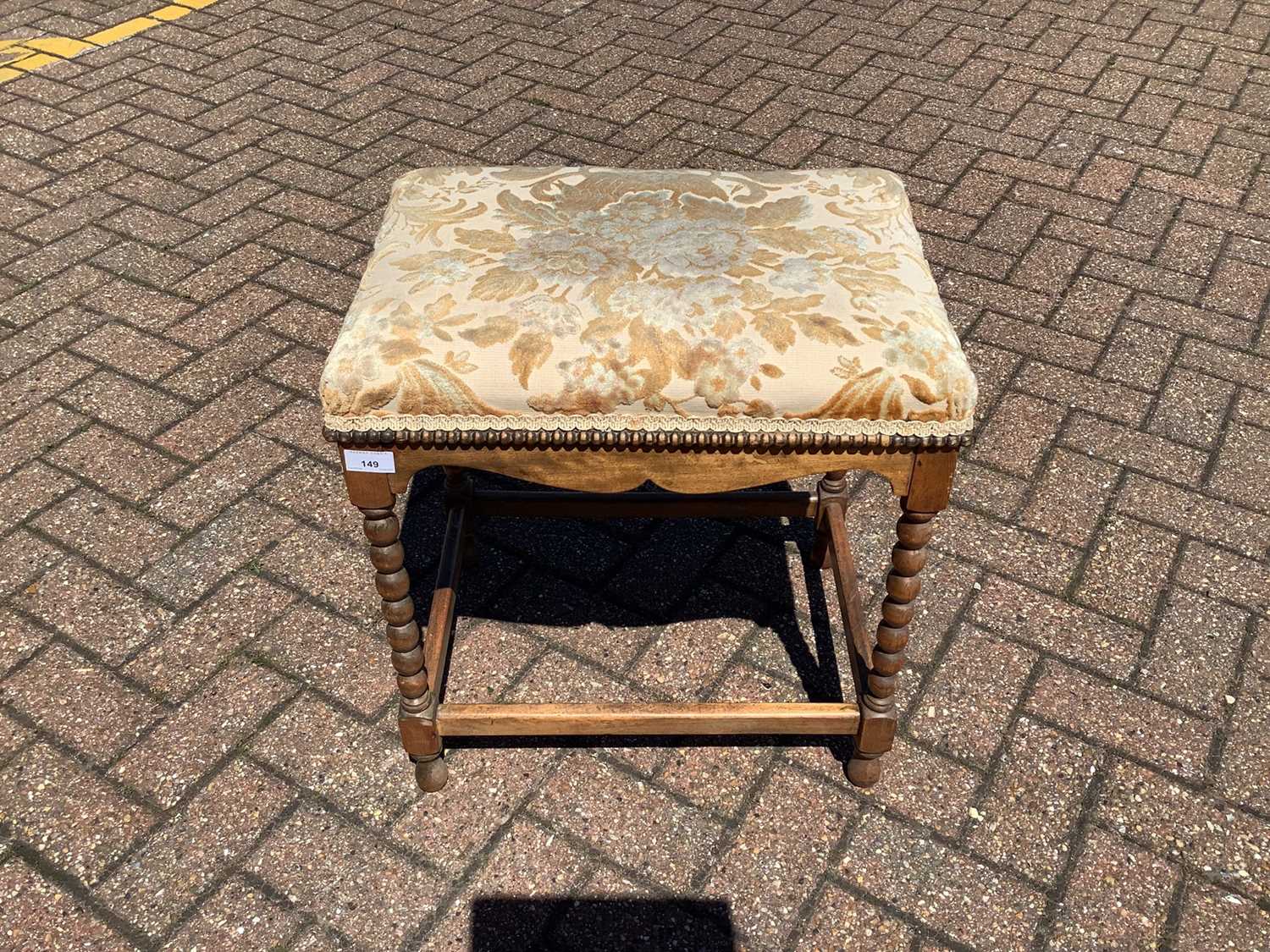 Lot 149 - Dressing stool with upholstered top on bobbin turned legs